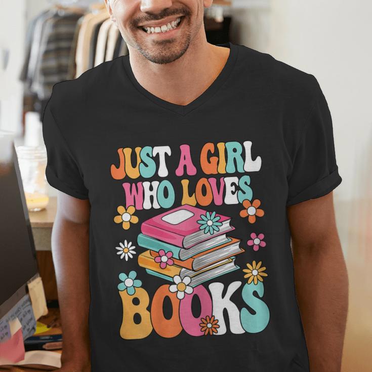 Just A Girl Who Loves Books Reading Cute Bookworm Girls Kids Men's V-Neck T-Shirt