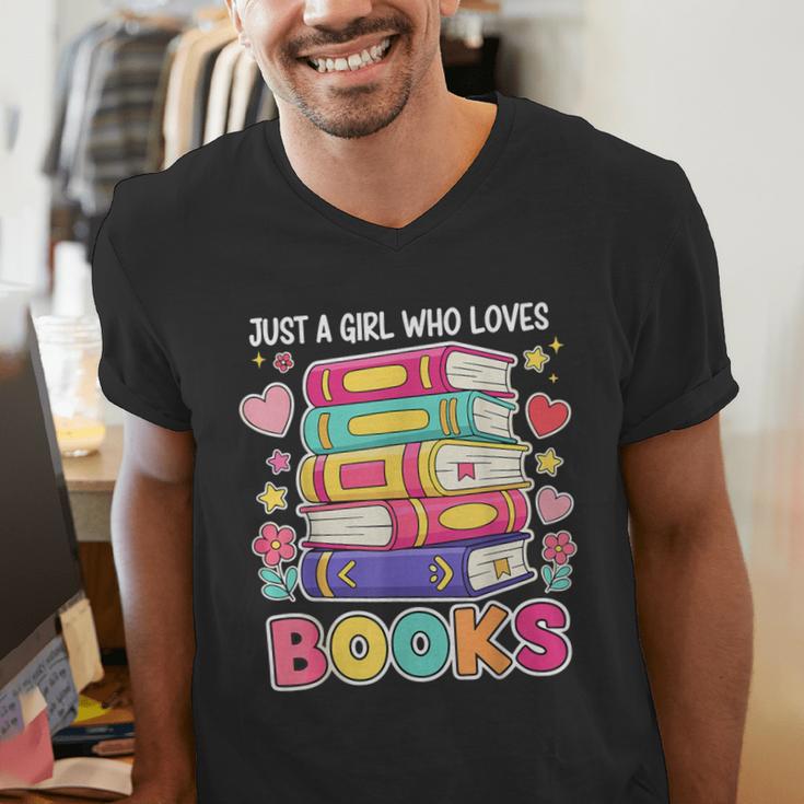 Just A Girl Who Loves Books Reading Library Men's V-Neck T-Shirt Just A Girl Who Loves Books Reading Library Men's V-Neck T-Shirt