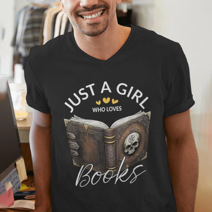 Just A Girl Who Loves Books Witchcraft Spell Book Halloween Men's V-Neck T-Shirt
