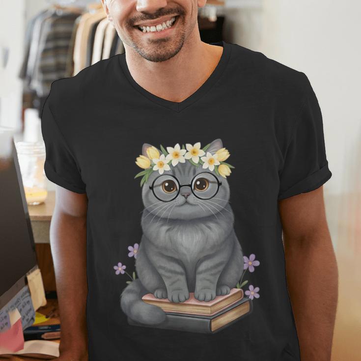 Just A Girl Who Loves Cats & Books Bookish Women Men's V-Neck T-Shirt