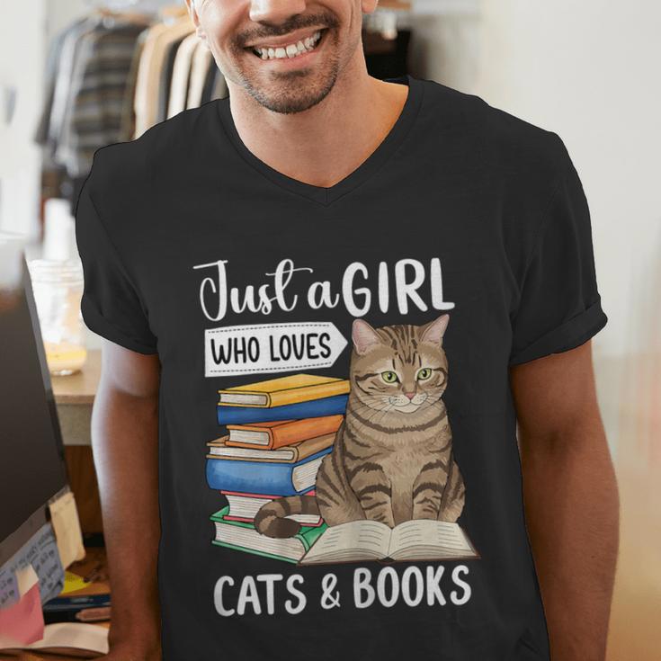 Just a Girl Who Loves Cats And Books Men's V-Neck T-Shirt