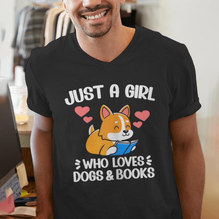 Just A Girl Who Loves Dogs And Books Reading Dog Puppy Lover Men's V-Neck T-Shirt