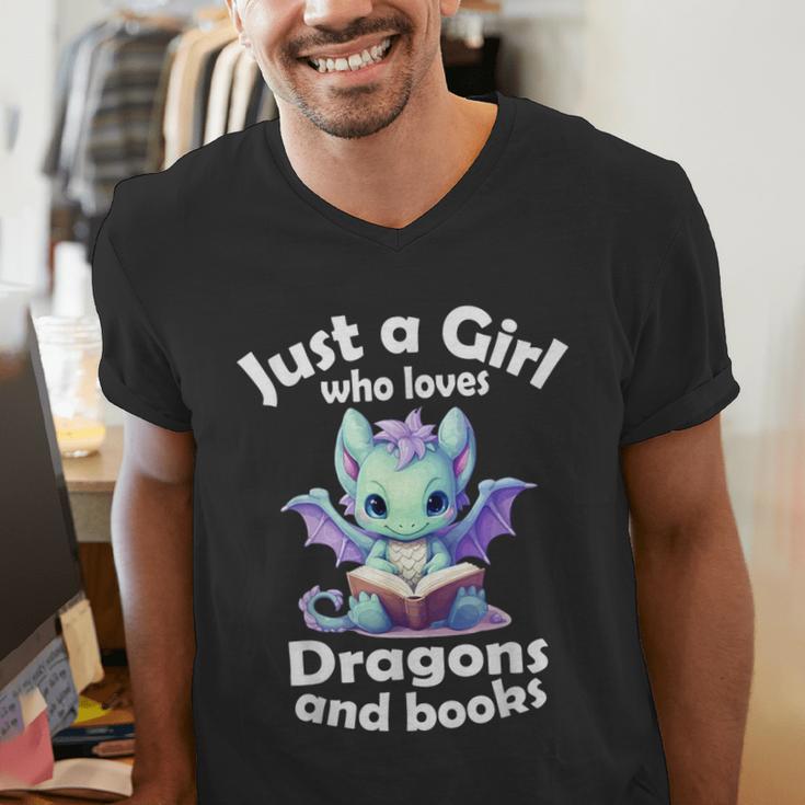 Just a Girl Who Loves Dragons And Books Dragon For Kids Men's V-Neck T-Shirt