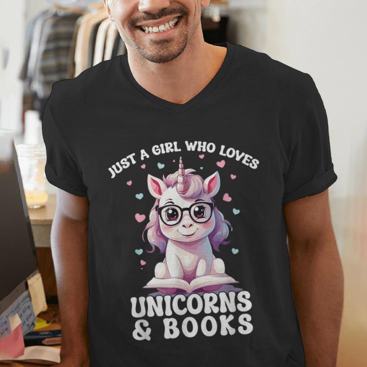 Just a Girl Who Loves Unicorns & Books Bookish Unicorn Love Men's V-Neck T-Shirt