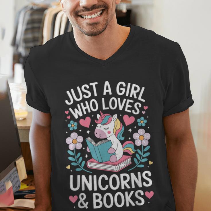 Just a Girl Who Loves Unicorns And Books Men's V-Neck T-Shirt Just a Girl Who Loves Unicorns And Books Men's V-Neck T-Shirt