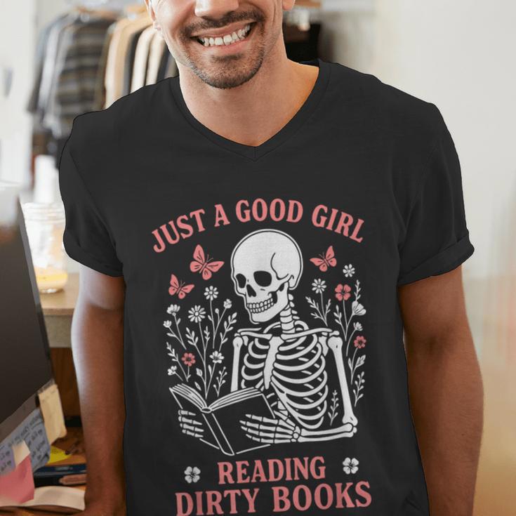 Just A Good Girl Reading Dirty Books Dark Romance Men's V-Neck T-Shirt