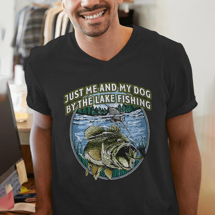 Just Let Me And My Dog By Lake Fishing Introvert Lifestyle Men's V-Neck T-Shirt