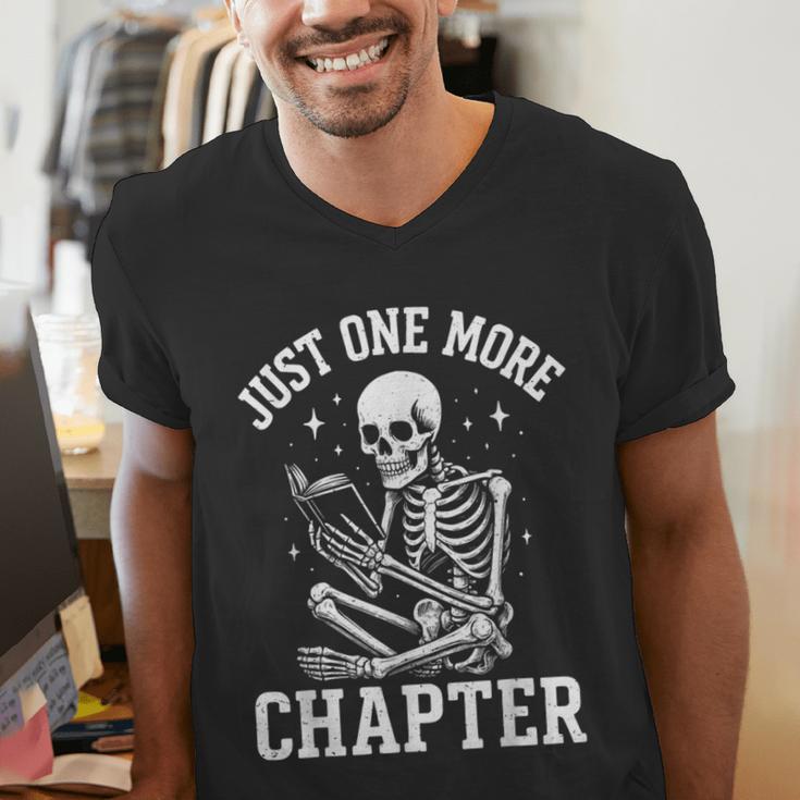 Just One More Chapter Skeleton Reader Reading Book Lover Men's V-Neck T-Shirt Just One More Chapter Skeleton Reader Reading Book Lover Men's V-Neck T-Shirt