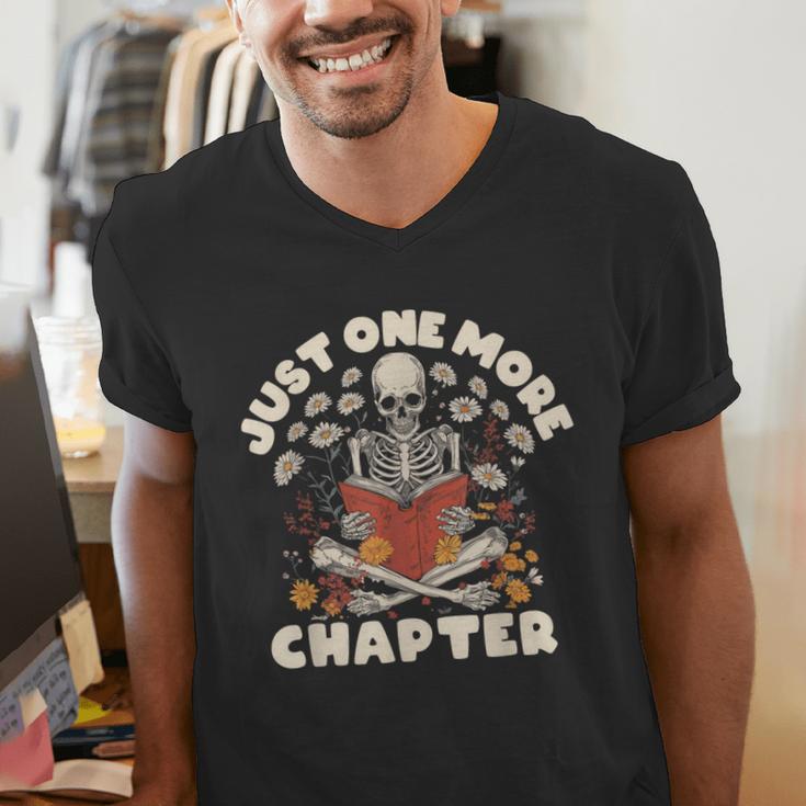 Just One More Chapter Skeleton Reading Book Lover Men's V-Neck T-Shirt Just One More Chapter Skeleton Reading Book Lover Men's V-Neck T-Shirt