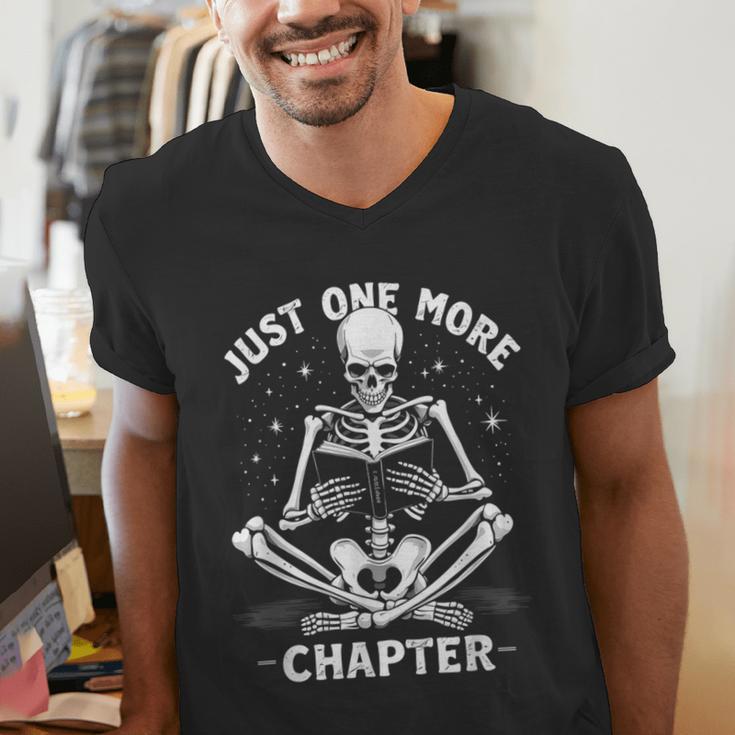 Just One More Chapter Skeleton Reading Bookworm Men's V-Neck T-Shirt