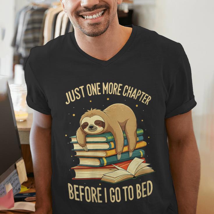 Just One More Chapter Sloth Sleeping On Books Reading Men's V-Neck T-Shirt Just One More Chapter Sloth Sleeping On Books Reading Men's V-Neck T-Shirt
