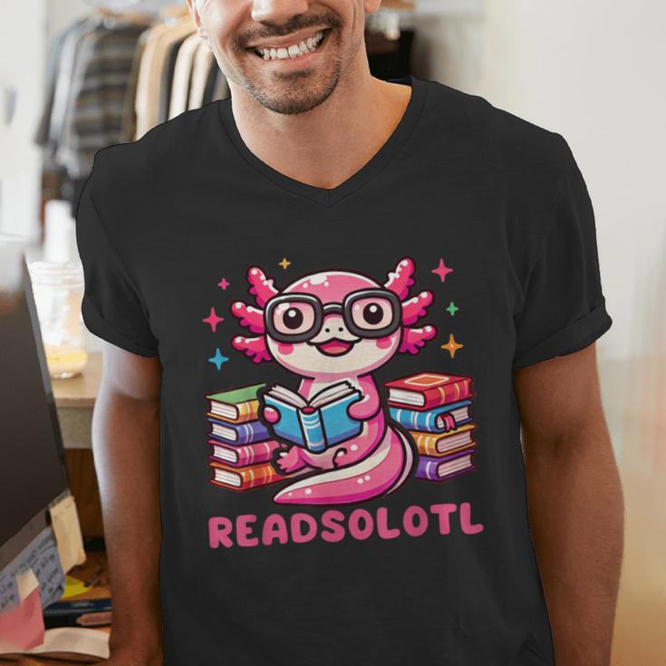 Kawaii Axolotl Readsolotl Book Lover Reading Bookworm Girls Men's V-Neck T-Shirt