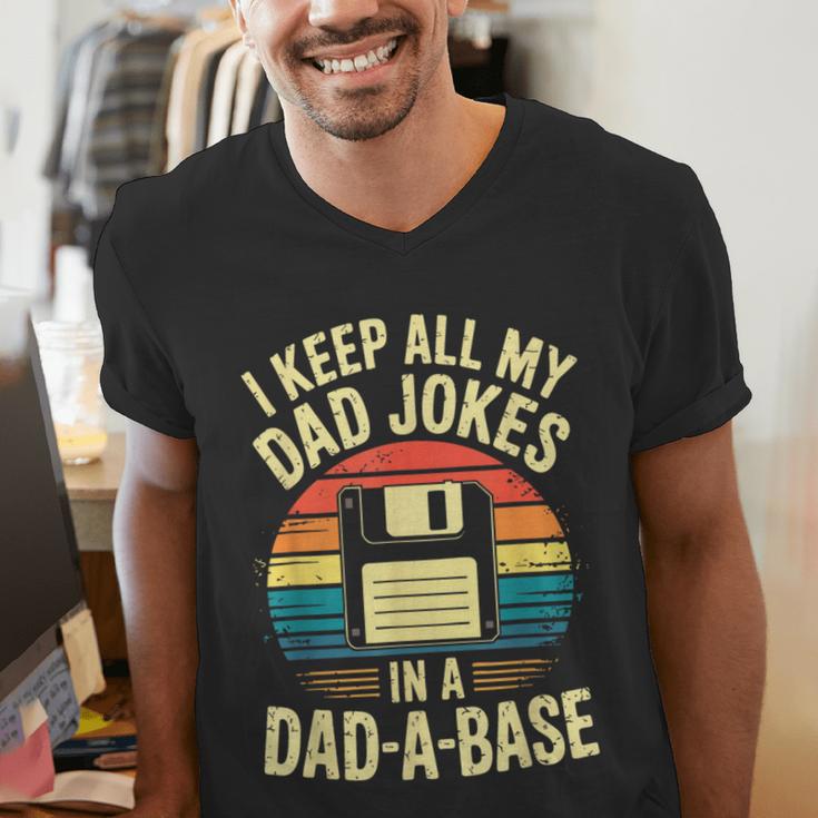 I Keep All My Dad Jokes In A Dad-A-Base Shirt Men Dad Joke Men's V-Neck T-Shirt