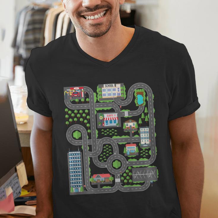 Kid Play Cars On Dad Back Race Track Mat Fathers Day Men's V-Neck T-Shirt