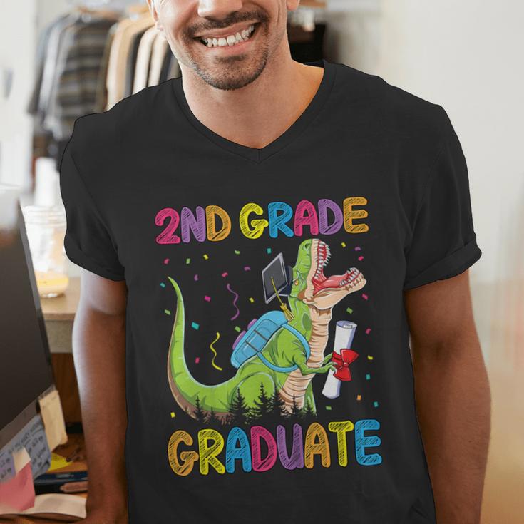 Kids 2nd Grade Graduate Dinosaur Trex 2nd Grade Graduation Men's V-Neck T-Shirt