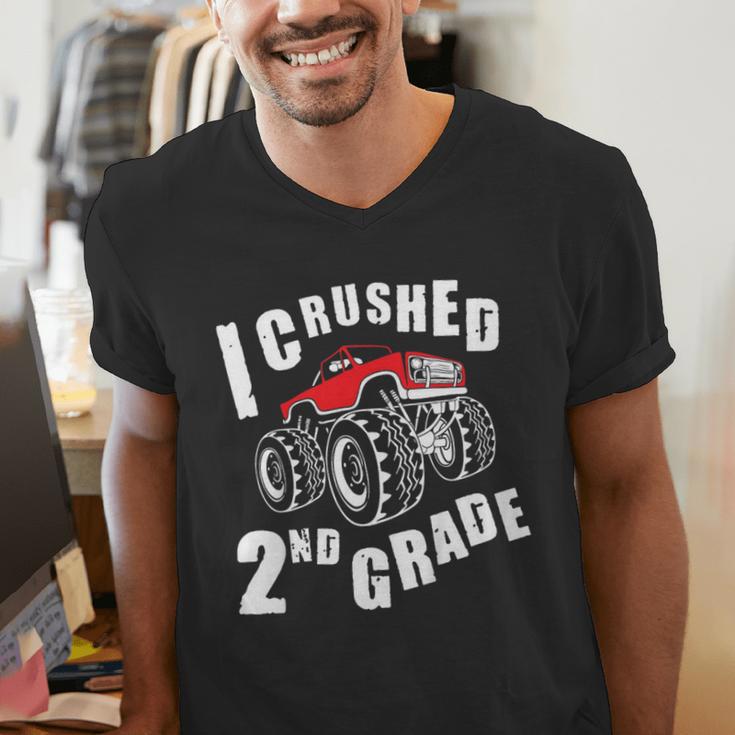 Kids I Crushed 2nd Grade Monster Truck School Graduation Men's V-Neck T-Shirt