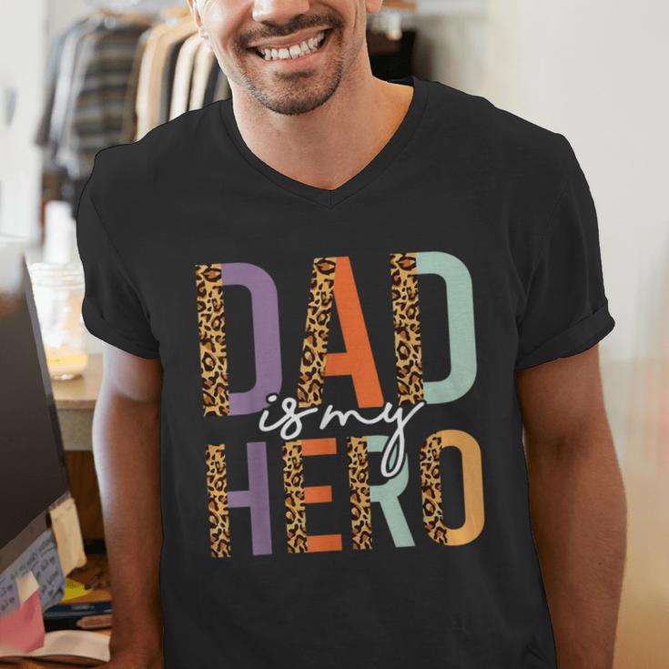 Kids Fathers Day Shirt For Son Daughter My Dad Is My Hero Men's V-Neck T-Shirt