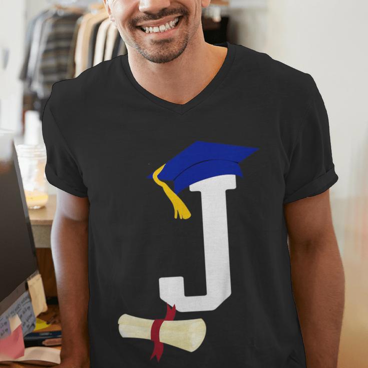 Kids Initial J Letter For Boys Preschool Graduation Kindergarten Men's V-Neck T-Shirt