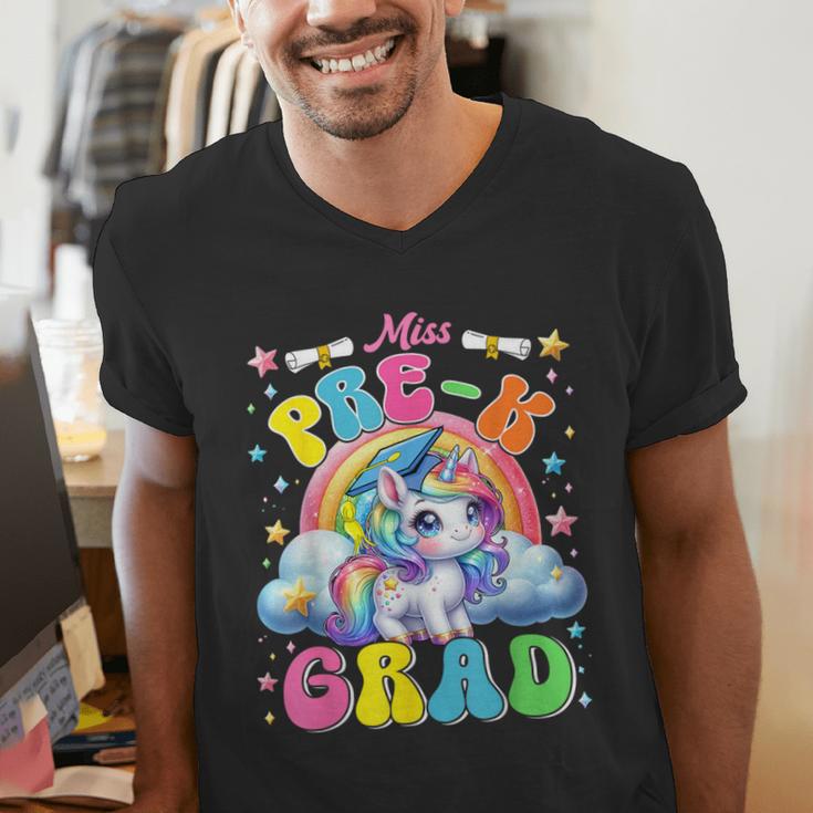 Kids Miss Pre-K Grad Graduation Cute Unicorn Rainbow Girls Men's V-Neck T-Shirt
