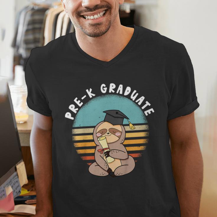 Kids Pre-K Graduate Sloth Cap And Gown Cute Preschool Graduation Men's V-Neck T-Shirt