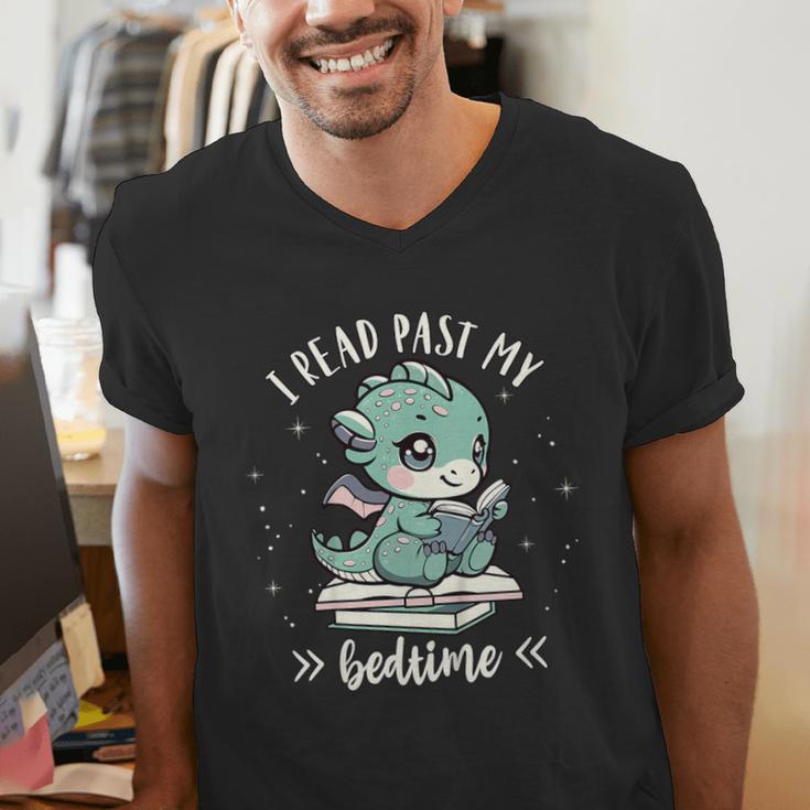 Kids I Read Past My Bedtime Cute Book Dragon Pajama Men's V-Neck T-Shirt Kids I Read Past My Bedtime Cute Book Dragon Pajama Men's V-Neck T-Shirt