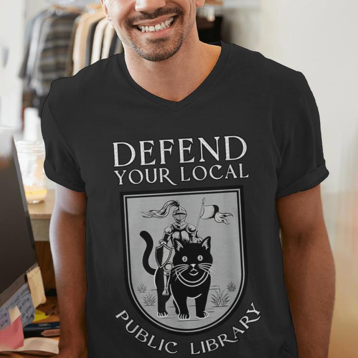 Knight Cat Defend Your Public Library Book Lover Men's V-Neck T-Shirt