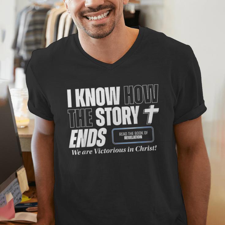 I Know How The Story Ends Book Of Revelation Jesus Is King Men's V-Neck T-Shirt I Know How The Story Ends Book Of Revelation Jesus Is King Men's V-Neck T-Shirt