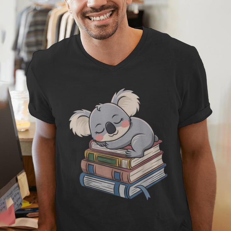 Koala Reading Book Pajama Sleep Men's V-Neck T-Shirt Koala Reading Book Pajama Sleep Men's V-Neck T-Shirt