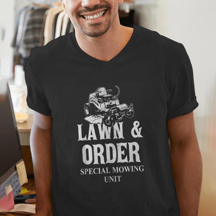 Lawn & Order Special Mowing Unit Dad Joke Lawn Mower Men's V-Neck T-Shirt Lawn & Order Special Mowing Unit Dad Joke Lawn Mower Men's V-Neck T-Shirt
