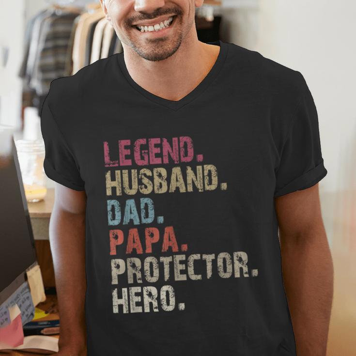 Legend Husband Dad Papa Protector Hero For Dad Men's V-Neck T-Shirt