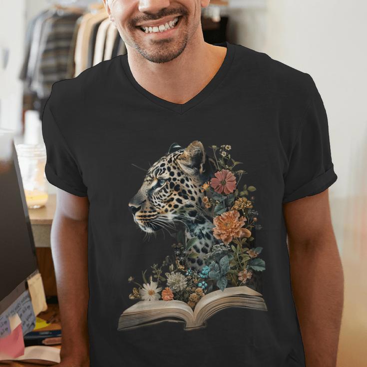 Leopard Book Flower Men's V-Neck T-Shirt Leopard Book Flower Men's V-Neck T-Shirt