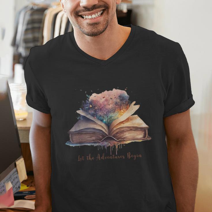 Let The Adventures Begin Book Lovers Magical Whimsical Art Men's V-Neck T-Shirt