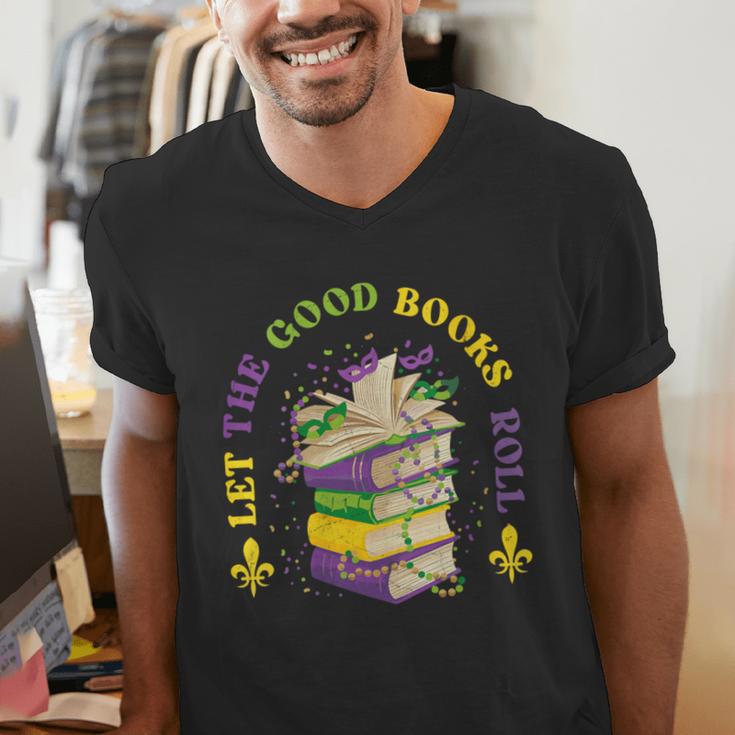 Let The Good Books Roll Mardi Gras Reading Men's V-Neck T-Shirt