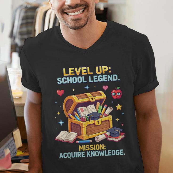 Level Up School Legend Video Game Pixel Art Graduation Men's V-Neck T-Shirt