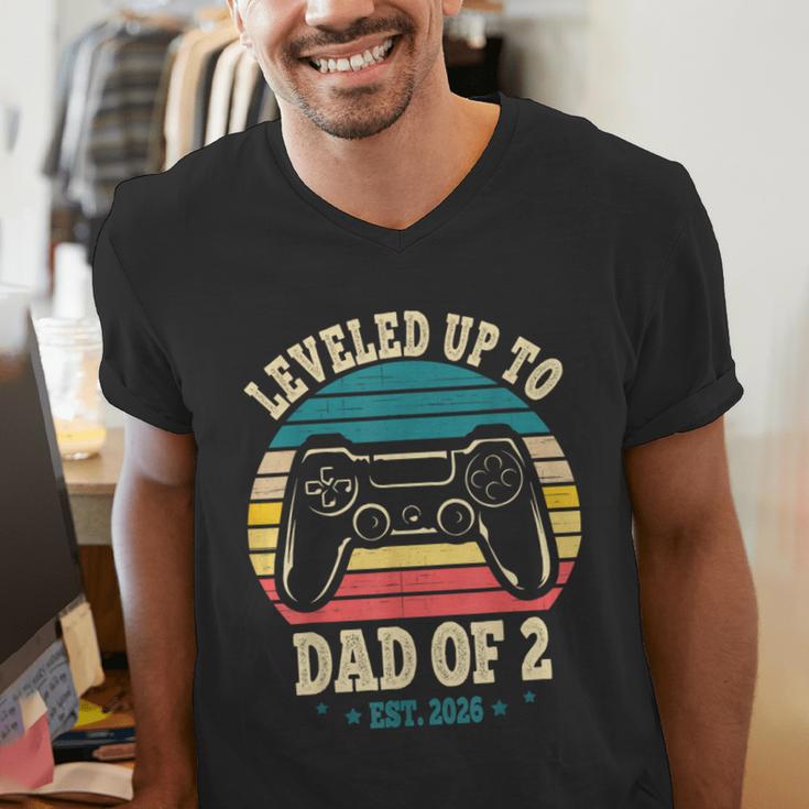 I Leveled Up To Dad Of 2 2026 Promoted To Dad Of Two Kids Men's V-Neck T-Shirt