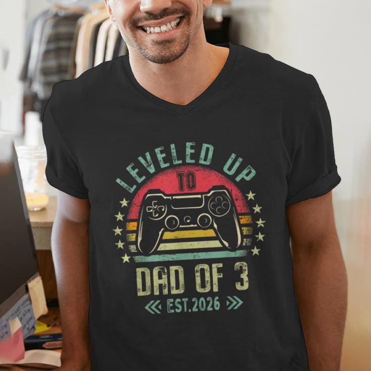 I Leveled Up To Dad Of 3 2026 Promoted To Dad Of Three Kids Men's V-Neck T-Shirt