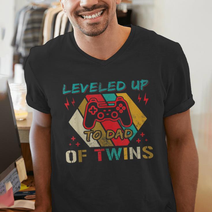 Leveled Up To Dad Of Twins Video Gamer Gaming Men's V-Neck T-Shirt Leveled Up To Dad Of Twins Video Gamer Gaming Men's V-Neck T-Shirt