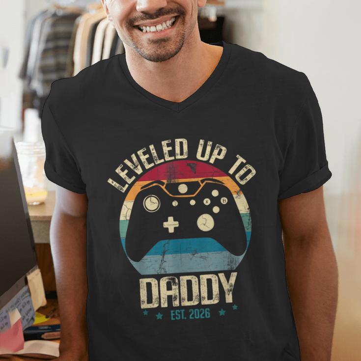 I Leveled Up To Daddy Est 2026 Dad Level Unlocked New Dad Men's V-Neck T-Shirt