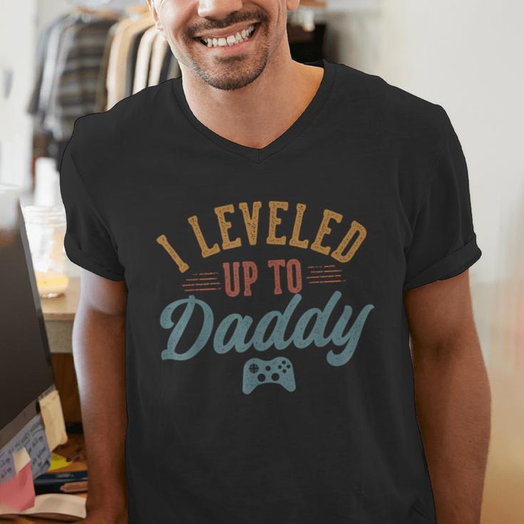 Leveled Up To Daddy Father To Be New Dad Men's V-Neck T-Shirt Leveled Up To Daddy Father To Be New Dad Men's V-Neck T-Shirt