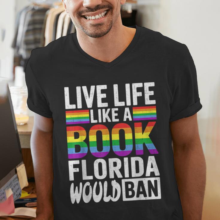 LGBTQ Quote Live Life Like A Banned Rainbow Book Men's V-Neck T-Shirt