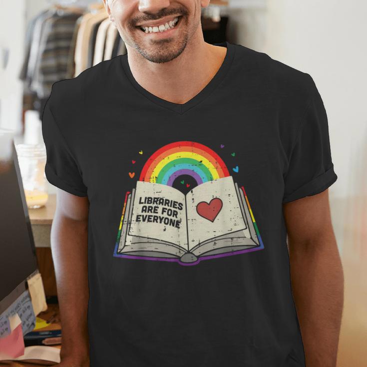 Libraries Are For Everyone Book LGBTQ Ally Gay Pride Month Men's V-Neck T-Shirt