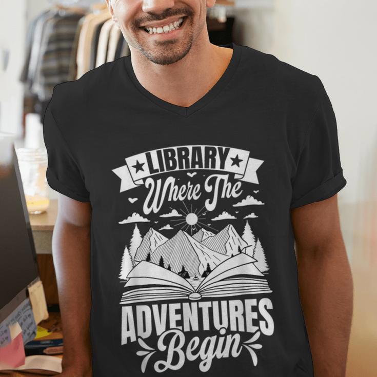 Library Where The Adventures Begin Librarian Book Readers Men's V-Neck T-Shirt