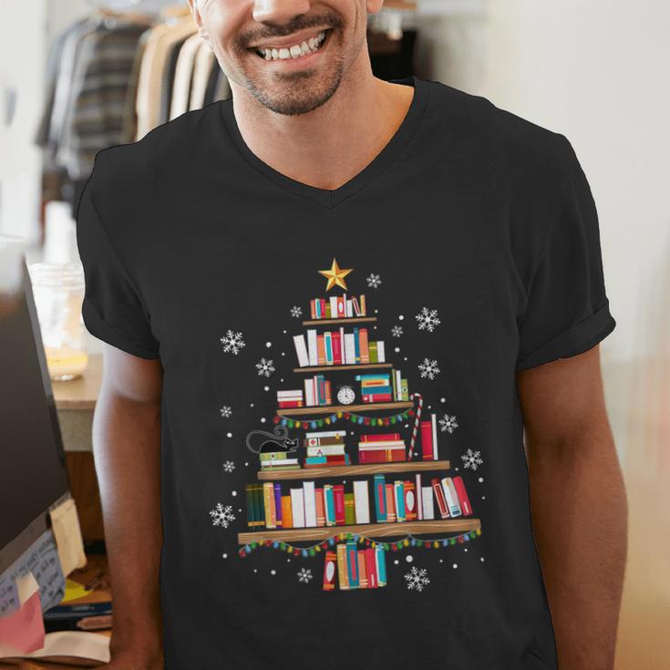 Library Books Christmas Tree Teacher Xmas Snowflake Men's V-Neck T-Shirt Library Books Christmas Tree Teacher Xmas Snowflake Men's V-Neck T-Shirt