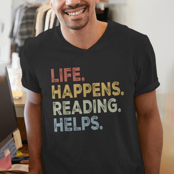 Life Happens Reading Helps Book Lovers Vinage Men's V-Neck T-Shirt