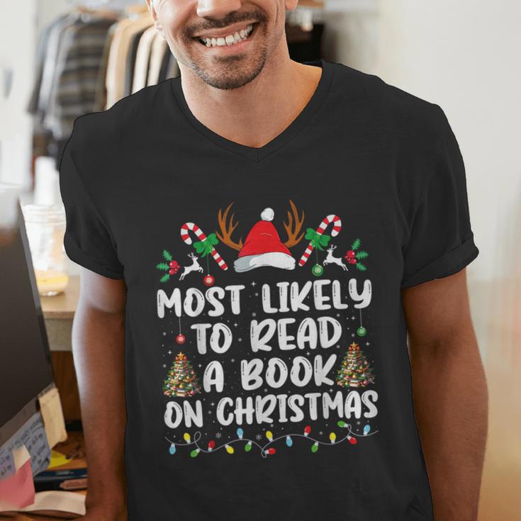 Most Likely To Read A Book On Christmas Matching Family Men's V-Neck T-Shirt