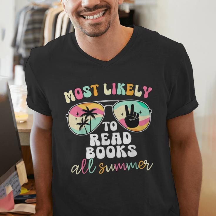 Most Likely To Read Books All Summer Teacher Student Men's V-Neck T-Shirt