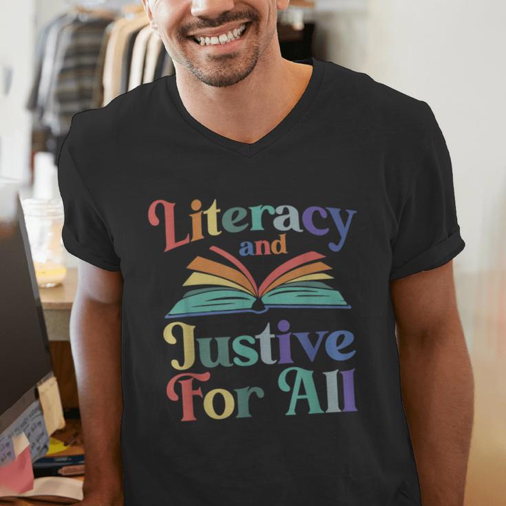 Literacy Justice For All Stop Book Banning Protect Librarian Men's V-Neck T-Shirt