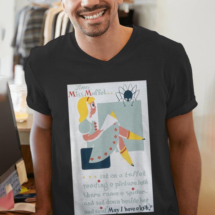 Little Miss Muffet Reading a Picture Book Men's V-Neck T-Shirt Little Miss Muffet Reading a Picture Book Men's V-Neck T-Shirt