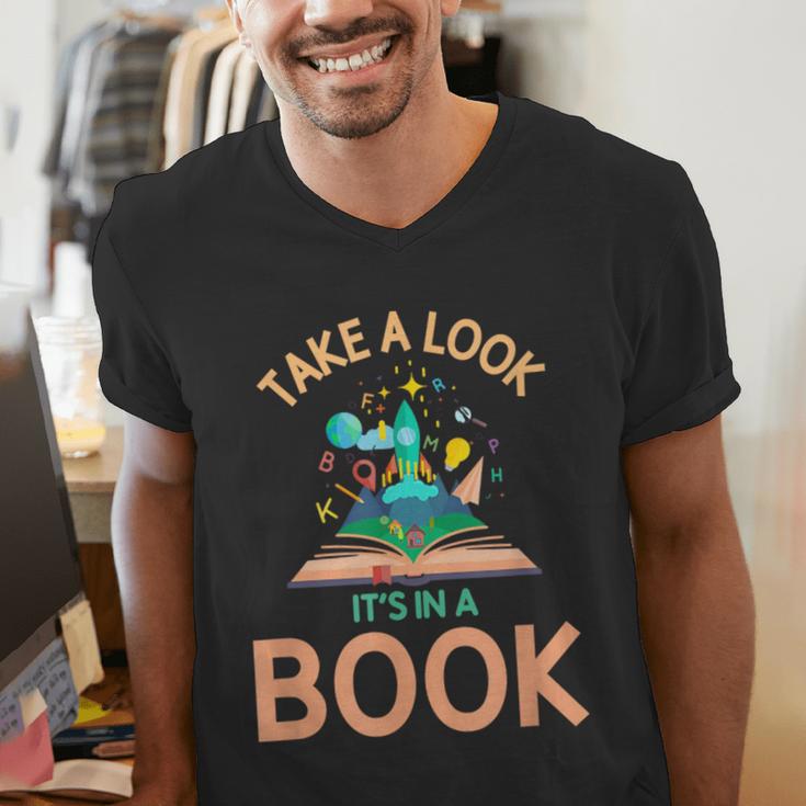 Take a Look It's In a Book Reading Teacher Book Lover Men's V-Neck T-Shirt Take a Look It's In a Book Reading Teacher Book Lover Men's V-Neck T-Shirt
