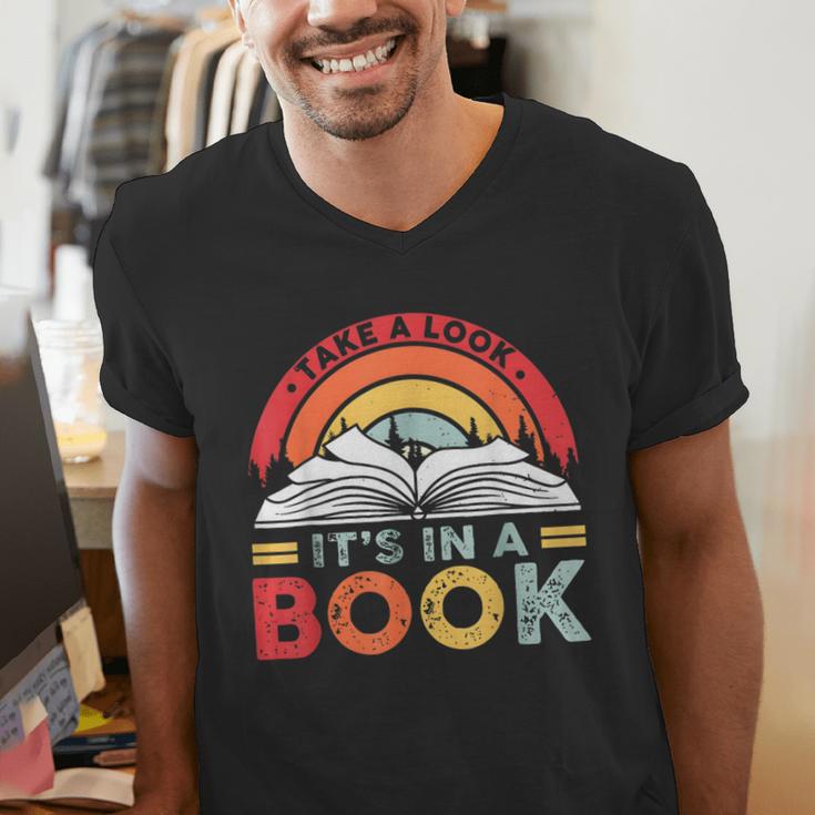 Take A Look It's In A Book Reading Book Vintage Rainbow Men's V-Neck T-Shirt Take A Look It's In A Book Reading Book Vintage Rainbow Men's V-Neck T-Shirt